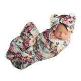 Newborn Baby Boy Girl Infant Floral Swaddle Wrap Headband Swaddling Blanket Muslin Floral Print Baby Sleeping Blanket