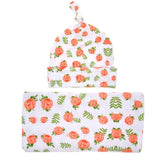 Newborn Photography Props Floral Print Baby Beanie Hat + Wraps Blanket Baby Fotografia Accessories for Babies 1 Set