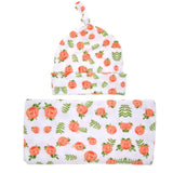 Newborn Photography Props Floral Print Baby Beanie Hat + Wraps Blanket Baby Fotografia Accessories for Babies 1 Set
