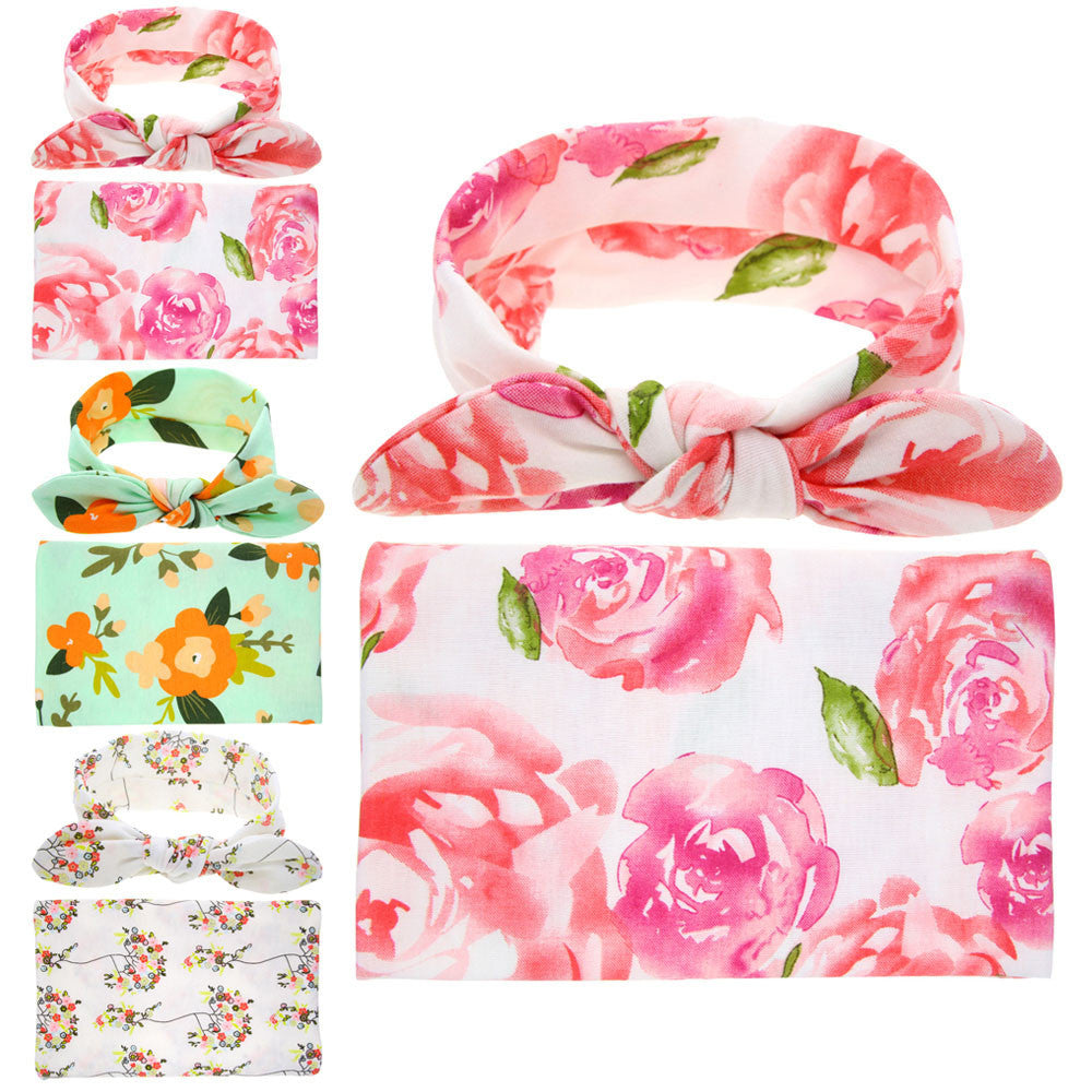 Baby Newborn Swaddled Set Swaddle & headwrap Infant Photography Props Cloth Towels Wrap Swaddle Blanket Girls Hair Accessories