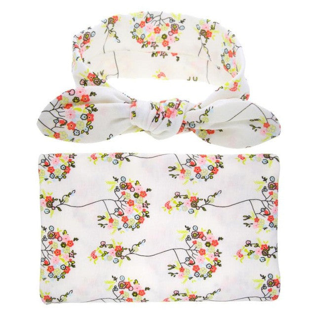 Baby Newborn Swaddled Set Swaddle & headwrap Infant Photography Props Cloth Towels Wrap Swaddle Blanket Girls Hair Accessories