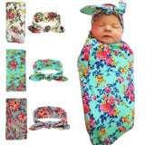 Vintage Newborn Kids Soft Cross Knot Flower Printing Infant Photo Props Children Headbands Blanket Set
