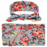 Vintage Newborn Kids Soft Cross Knot Flower Printing Infant Photo Props Children Headbands Blanket Set
