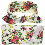 Vintage Newborn Kids Soft Cross Knot Flower Printing Infant Photo Props Children Headbands Blanket Set