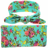 Vintage Newborn Kids Soft Cross Knot Flower Printing Infant Photo Props Children Headbands Blanket Set